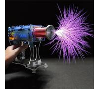 Pistola a Bobina di Tesla Portatile, Kit didattico scientifico con Giocattolo da Tavolo a Bobina di Plasma, Lunghezza dell'Arco Regolabile Fino a 10 cm, grilletto Singolo + grilletto Automatico