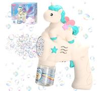 Pistola a Bolle Di Sapone Di Unicorno per Bambini - Spara Oltre 10.000 Bolle Al Minuto - Con Soluzione Da 90 Ml per Regali Di Compleanno e Feste