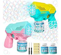 Pistola a Bolle per Bambini, 2 Pcs Macchina Automatica, 10000+Bolla/Min | Macchina per Bolla di Sapone, Giocattoli a Sapone con Luce LED, 440ml Liquido Incluso, Feste Estive all'aperto Regalo Nozze