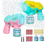 Pistola a Bolle per Bambini, 2 Pcs Macchina Automatica per Bolla di Sapone 10000+ Bolla/Min, Giocattoli a Sapone con Luce LED, 440ml Liquido Incluso, Feste Estive all'aperto Regalo Nozze
