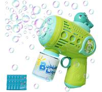 Pistola a Bolle per Bambini,Dinosauri Verdi Macchina Giocattoli Regali per Bolle con 10x10ml Concentrato LED Luce Regali per Feste Estive all'aperto Nozze Compleanno Giochi Giardino,Verde T-Rex