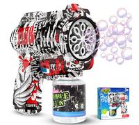 Pistola a Bolle per Bambini, Macchina per Bolle Automatica Silenziosa 10000+ Bubble/Minuto con 130 ML di Liquido/Luce,Giocattoli Regali di Compleanno per Ragazzi/Ragazze dai 3+