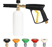 Pistola a lancia in schiuma per idropulitrice, 1 l, regolabile da 1/4", cannone in schiuma a sgancio rapido, 4000 psi, con 5 ugelli per acqua, dispenser di sapone per la pulizia del giardino, lavaggio