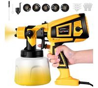 Pistola a Spruzzo,1400ml 800W HVLP Pistola a Spruzzo per Verniciare da 5 Ugelli e 3 Modalità,Capacità pistola a spruzzo elettrica, Per Vernici & Pareti & Interni ed Esterni（Giallo）