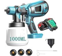 Pistola a Spruzzo, Sostituzione Per Makita, mit Batteria 2x3000mah E Caricabatterie Pistola Per Verniciatura Di Pareti, Soffitti,Recinzione Da Giardino, Spruzzatore 1000ml