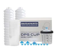 Pistola a spruzzo usa e getta per vernice, sistema di miscelazione della vernice, kit da 600 ml, 25 fodere per tazze, 25 coperchi, 1 tazza rigida, 1 collare con 10 tappi, per pistola a spruzzo Sagola