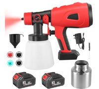 Pistola a vernice senza fili, 850 W, sistema di spruzzatura di vernice 800 ml, con 2 x 2600 mAh, 21 V, tamburi e caricabatterie, 5 ugelli, 2 contenitori per pittura, per muri, tetti, recinzioni