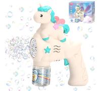 Pistola Bolle Di Sapone, Pistola a Bolle Unicorno per Bambini, Pistola per Bolle di Sapone,Pistola a Bolle per Bambini,Macchina Automatica Bolla Con Soluzione per Matrimonio Festa All'aperto-Bianco-A