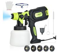 Pistola da verniciatura, 800 W, 1400 ml, con raccordi di pulizia e soffiaggio, 5 ugelli in rame e 3 motivi, serbatoio da 1400 ml, per interni ed esterni, verde