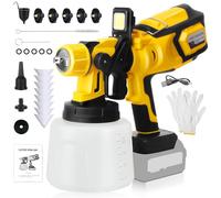 Pistola de Pintura HVLP 1000W, Pistola Pintura Bateria Eléctrica con Tanque de 1400ml, 5 Boquillas de Latón, Luz LED (No Incluye Batería ni Cargador)