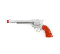 Pistola giocattolo da cowboy argentata, 28,5 cm, accessorio per travestimento con canna decorata e manico effetto legno, perfetto per bambini e adulti Wild West, cowboy, sceriffo o abiti occidentali