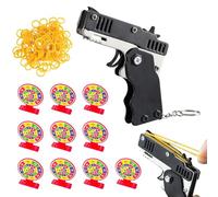 Pistola Giocattolo,Pistola Finta,Pistola Giocattolo con Elastico Pieghevole,Arma Giocattolo,Pieghevole in Metallo Lanciatore Pistola per Gioco di Tiro,con 60 Pezzi Elastici Morbidi