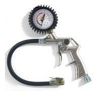 Pistola gonfiaggio aria con tubo PVC 400 mm corpo alluminio manometro 60 mm scala 0-12 bar leva e pulsante scarico