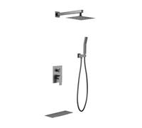 Pistola grigio doccia nascosta tra cui 10 '' ugello da bagno a cascata per doccia a pioggia quadrata e testa portatile, grigio LWX