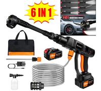 Pistola idropulitrice a batteria da 21 V, pulitore a pressione portatile con 2 batterie e tubo da 5 m, lavaggio a getto da 25 cm per auto, bici, cortile, casa
