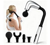 Pistola massaggiante con manico estendibile, massaggiatore profondo per alleviare il dolore, 9 velocità e 4 teste per collo, spalle, gambe (argento)