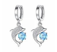 Pistola Orecchini e femminile Orecchini alla Orecchini a forma di cuore Orecchini di media lunghezza con diamanti a forma di delfino in rame bianco con goccia d'acqua (B, One Size)