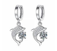 Pistola Orecchini e femminile Orecchini alla Orecchini a forma di cuore Orecchini di media lunghezza con diamanti a forma di delfino in rame bianco con goccia d'acqua (A, One Size)