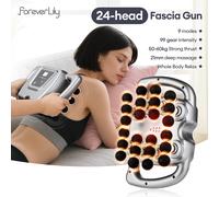 Pistola per fascia a 24 teste 99 livelli di forza Vibrazione ad alta frequenza Pistola per massaggio corpo Massaggiatore per schiena e vita Collo Massaggiatore per spalle silver