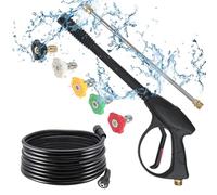 Pistola per idropulitrice Miskall, con prolunga per lancia di ricambio, max 40 MPa (0 PSI), kit tubo flessibile M22 nero 66 cm/26 pollici, attacco rapido 1/4 di pollice, 5