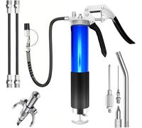Pistola per ingrassaggio, 7000 PSI Heavy Duty Pistola Grasso Set con Accoppiatore e 3 Tubi Flessibili e Tubo di Estensione in Metallo, Quattro Tipi di Ugelli Compatibile con Cartuccia 400cc (Blu)