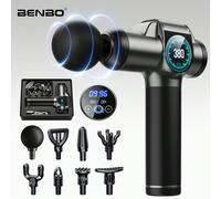 Pistola per massaggio BENBO, massaggio schiena, sollievo dal dolore, schermo LCD, fornita con 8 testine per massaggio, disponibile in grigio e verde. Può essere utilizzata in ufficio, a casa, durante