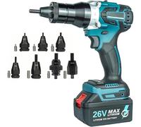 Pistola per rivetti automatica portatile, set di attrezzi per rivetti a batteria con teste M3-M12 e regolazione a doppia velocità, batteria da 5200 mAh per lavori di rivettatura semplificati