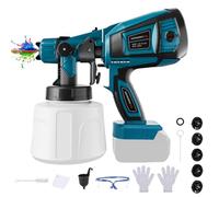 Pistola per vernice senza fili compatibile con Makita 18 V batteria, con serbatoio da 1000 ml, 5 ugelli, 3 modelli, spazzola per la pulizia, guanti e occhiali protettivi (solo strumento)
