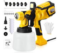 Pistola per Verniciare, 1000W HVLP Pistola a Spruzzo per Verniciare con Contenitore 1400ml, 5 Ugelli in Ottone, Luce LED, Regolabili Flusso e Larghezza per Muri, Pareti, Soffitti