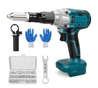 Pistola rivettatrice a batteria compatibile con Makita 18V batteria, Rivettatrice elettrica senza spazzole con luce LED, 175 rivetti, 4 adattatori e chiave, Rivettatrici portatili (senza batteria)