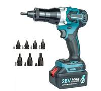 Pistola rivettatrice senza fili resistente, strumento automatico senza spazzole con 6 attacchi M3-M12, alimentato a batteria per progetti metallici e automobilistici, rivettatrice professionale