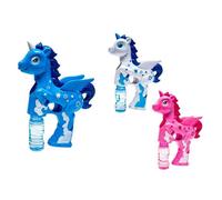 PISTOLA SPARA BOLLE UNICORNO CON LUCI SUONI 2 FLACONI DI RICARICA 50ML 3 COLORI