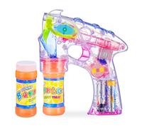 Relaxdays Set di 3 Pistole Sparabolle a LED, a Batteria, 6X Liquido per Bolle, per Bambini e Adulti, Trasparente