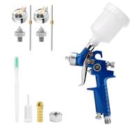 Pistola Spruzzo Vernice HVLP per Ritocco Auto Professionale, Aerografo a Gravità Mini con 2 Ugelli 0.8/1.0mm e Coppa 125ml per Rifinitura Carrozzeria, Primer, Vernice Base, Vernice Trasparente(Blu)