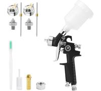 Pistola Spruzzo Vernice HVLP per Ritocco Auto Professionale, Aerografo a Gravità Mini con 2 Ugelli 0.8/1.0mm e Coppa 125ml per Rifinitura Carrozzeria, Primer, Vernice Base, Vernice Trasparente(NERA)