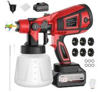 Pistola Vernice a Spruzzo, Verniciatore a Spruzzo a Batteria 2x4000mah, HVLP 650W Pistola Spruzzo Vernice con Serbatoio da 1200ML,6 Ugelli & 3 Modelli per Pareti, Mobili, Interni ed Esterni (Rosso)