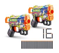 Pistola XSHOT Skins Menace Sonic Hyper Spike - Sonic il Riccio con 16 dardi, ricarica facile, dardi con tecnologia a sacca d'aria, pistola giocattolo gommapiuma per bambini, (2 Pistola, 16 dardi)