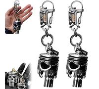 Piston Art Skull Keychain with Pendant Flashlight, Skull Keychain Made from Motorcycle Pistons, Alloy Skeleton Engine Keyring