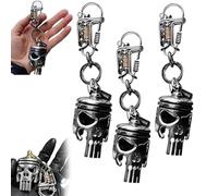 Piston Art Skull Keychain with Pendant Flashlight, Skull Men Keychains Made from Motorcycle Pistons, Alloy Skeleton Engine Model Keyring with Bottle Opener