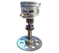 Piston Skull Face Sculpture, Carving Piston Skull Face Sculpture, Carved Skeleton Face Sculpture Ornaments, Office Home Table Desk Decor Gifts (Metal)