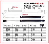 PISTONE a GAS Interasse 440 mm Fissaggio Occhiello Ø 8,2 o Pressione
