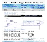 PISTONE A GAS MOLLA AMMORTIZZATORE PER SELLA PIAGGIO X9 125 250 500 EVOLUTION