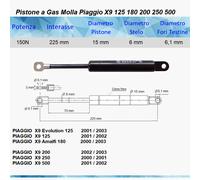 PISTONE A GAS MOLLA AMMORTIZZATORE PER SELLA PIAGGIO X9 125 250 500 EVOLUTION