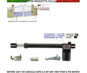 Pistone Cancello Motore Elettrico 230 V Destro Stelo 400 mm 1400 Giri Sblocco Ck