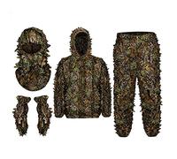 pistro Ghillie Suit Camo Hood Outfit leggero traspirante 3D foglia maschera integrale guanti set per giungla all'aperto caccia - S