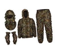 pistro Ghillie Suit Camo Hood Outfit leggero traspirante 3D foglia maschera integrale guanti set per giungla all'aperto caccia - M-L