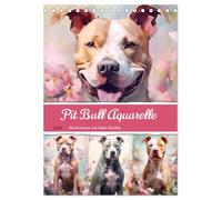 Pit Bull Aquarelle. Illustrationen von tollen Hunden (Tischkalender 2026 DIN A5 hoch), CALVENDO Monatskalender: Beeindruckende Bilder von schönen Hunden mit Blumen