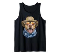 Pit Bull con Occhiali da Sole e Cappello di Paglia Beachgoer Dog Summer Canotta