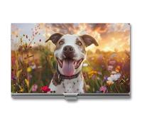 Pit-Bull Dog Flowers Novità Porta biglietti da visita sottile in metallo porta carte di credito porta carte di credito portafoglio organizer per uomini donne 9,4 x 5,6 x 0,8 cm, Stile:, Taglia unica
