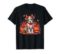 Pit Bull Puppy with Devil Horns Headband for Halloween Maglietta